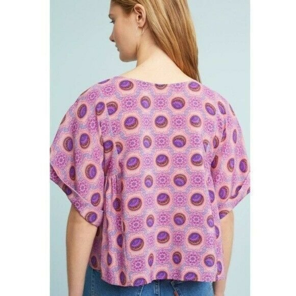 ANTHROPOLOGIE Maeve Purple Medallion Swing Top Printed Blouse Size Small - Picture 3 of 8